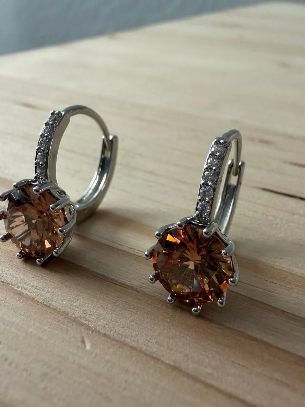 Amber Crystal Drop Earrings - 925 Sterling Silver